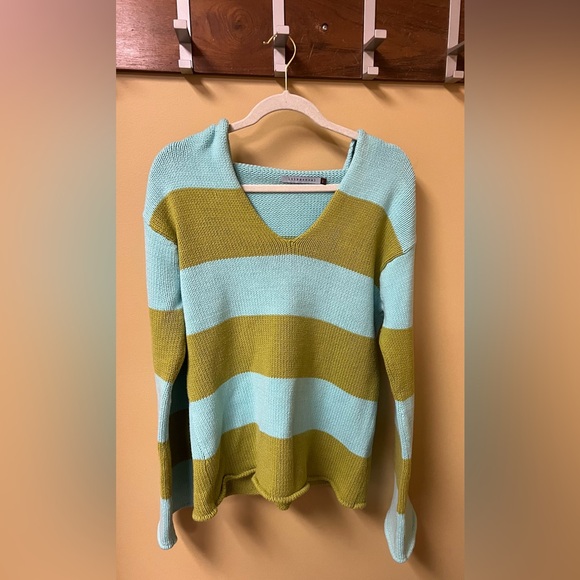 Lily McNeal Sweaters - Lily McNeal Blue and Green Striped Hoodie Sweater ASO Jessica Simpson